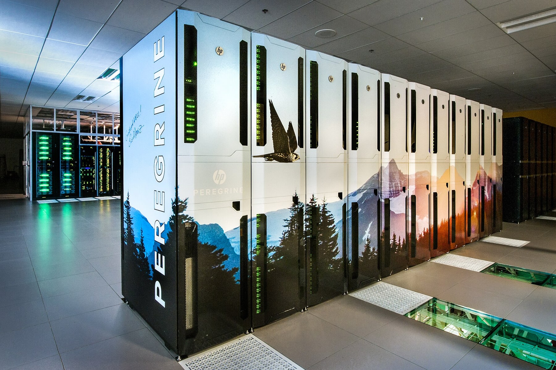 NREL's Peregrine supercomputer fills a server room in Golden, Colorado.